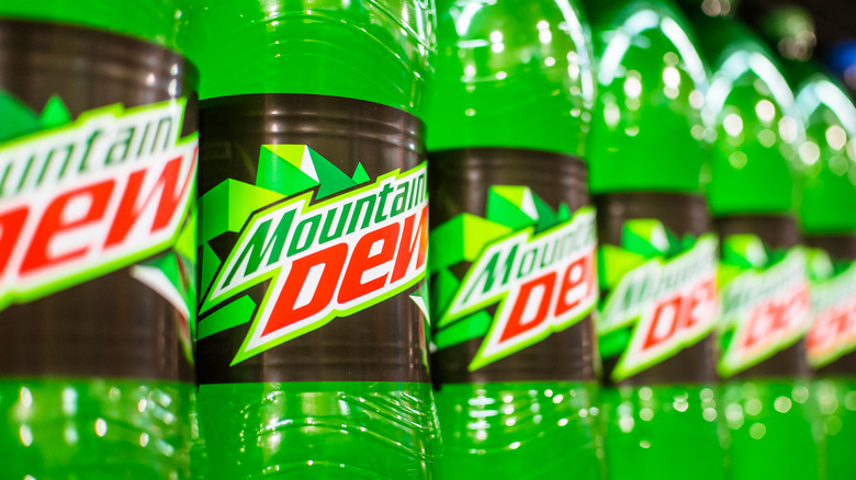 Row of Mountain Dew bottles