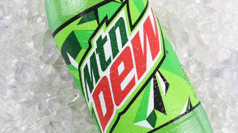 Mountain Dew bottle on ice