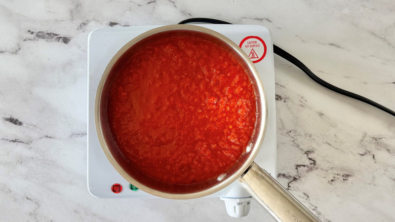 Marinara sauce in saucepan
