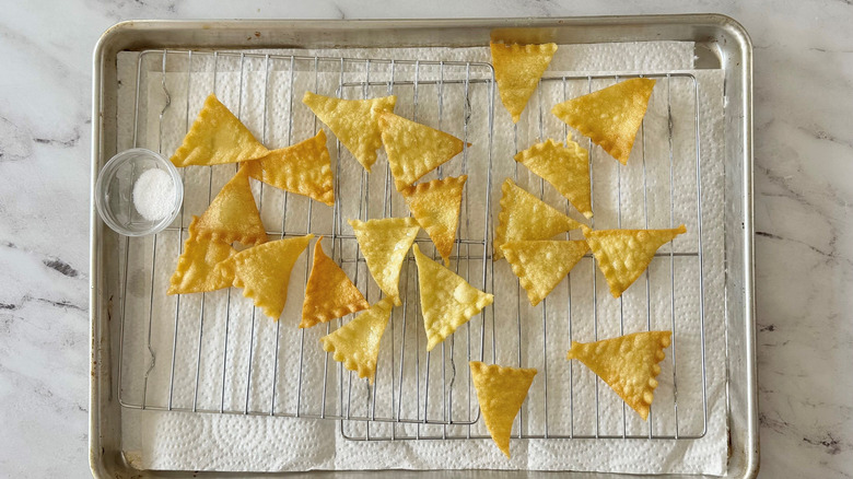 Pasta triangles on wire rack
