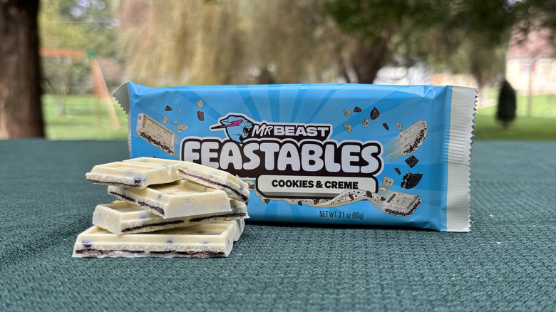 MrBeast Feastables cookies and creme bar with wrapper