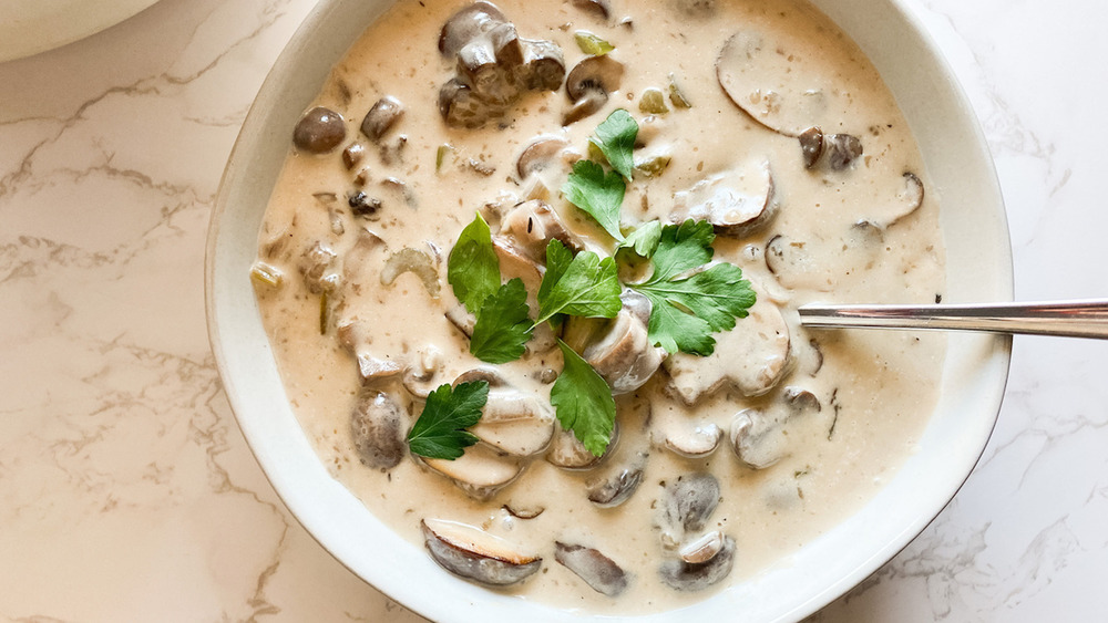 mushroom soup served