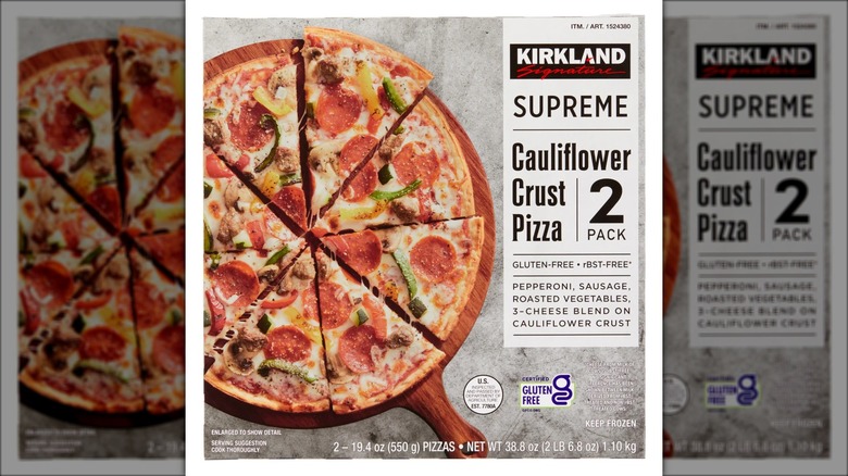 Box of frozen pepperoni and vegetable pizza with cauliflower crust