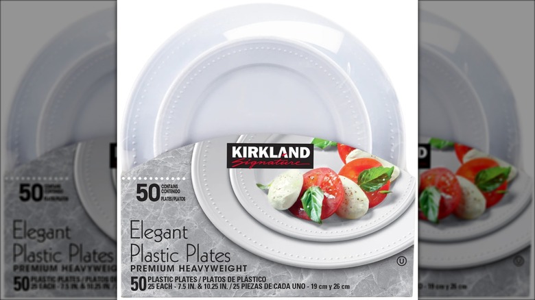 Pack of white plastic disposable plates