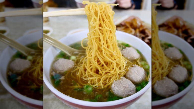 Thin noodles served in soup at Bo Ky restaurant in NYC's Chinatown