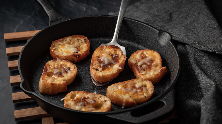 Bread heated in cast iron pan