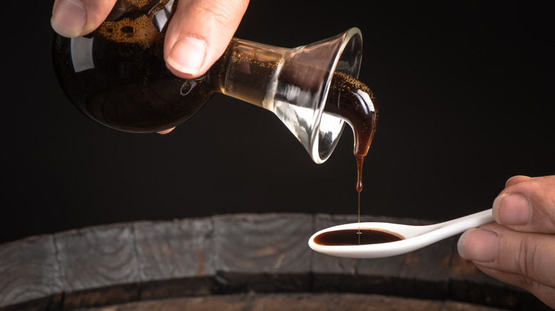 Balsamic vinegar on a black background