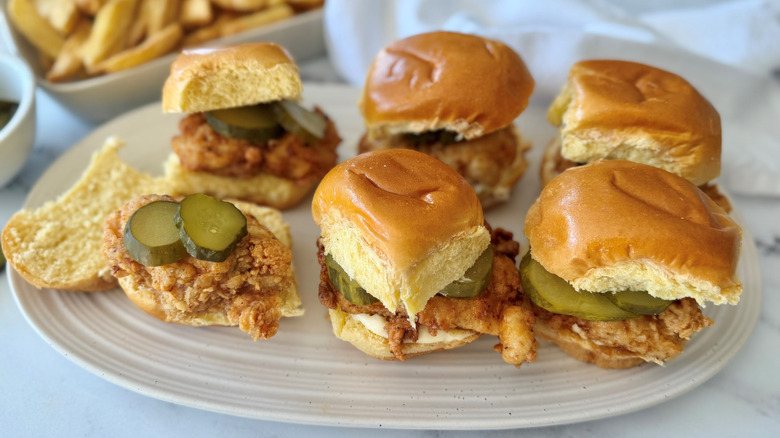 Nashville hot chicken sliders on serving platter