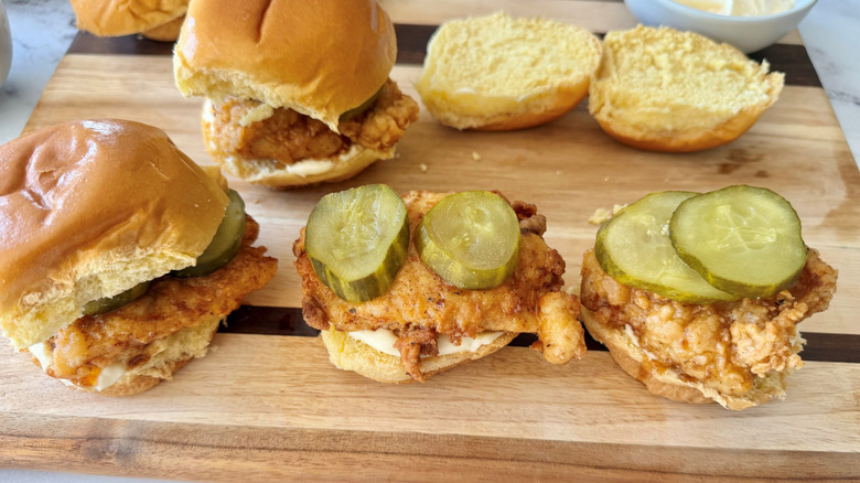 Nashville hot chicken sliders with pickles