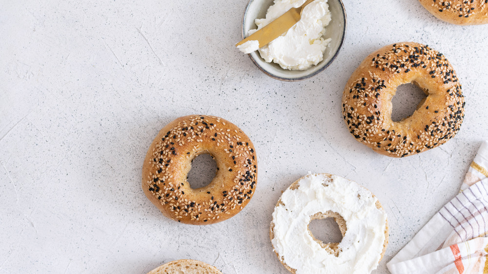 Everything bagels with cream cheese
