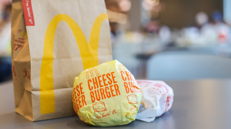 McDonald's cheeseburger and bag