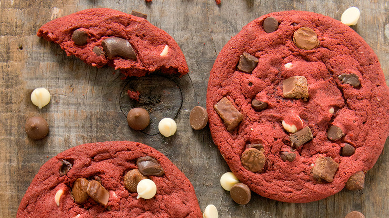Pieology red velvet cookie on wood 