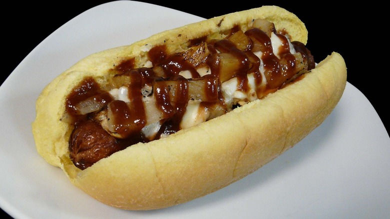 hot dog on a bun