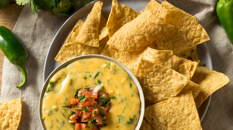Queso dip with jalapeno and chips