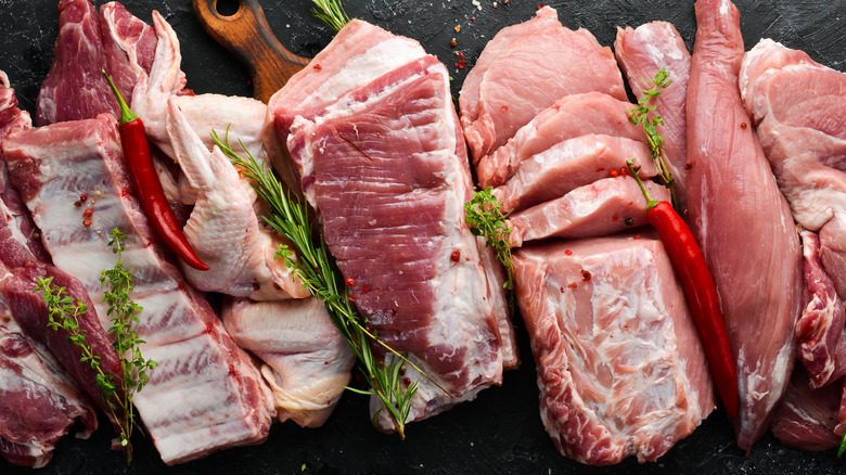 Raw pork with rosemary