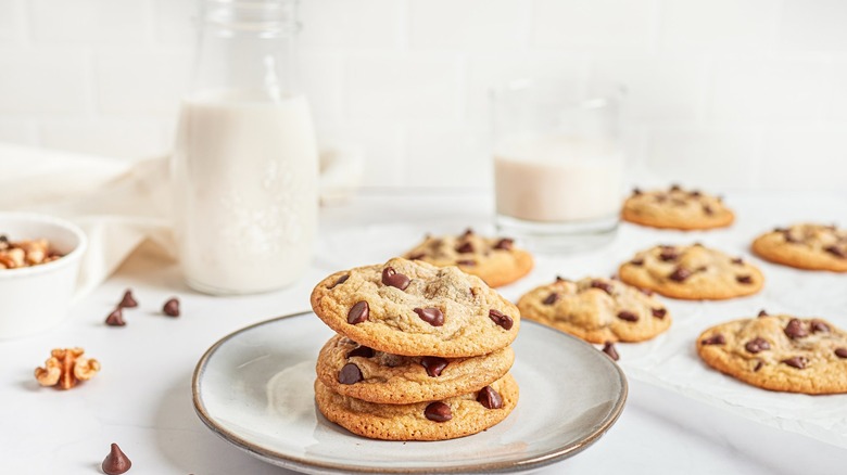 chocolate chip cookies with milk
