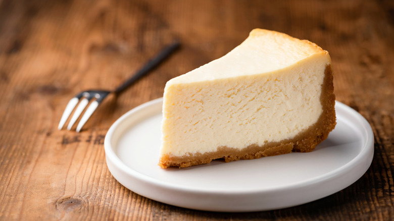 slice of new york style cheesecake