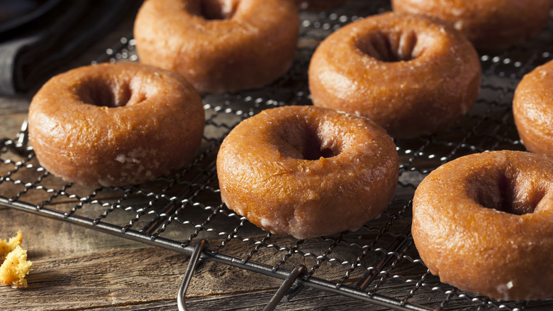 pumpkin donuts on rack