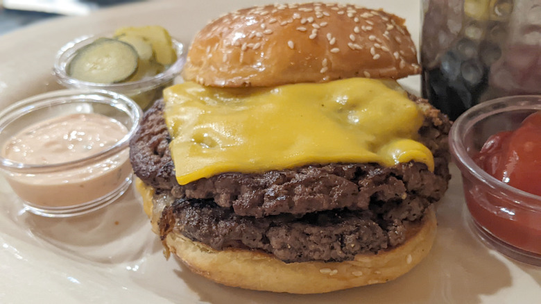 Double smash cheeseburger with sauces