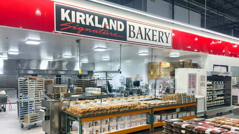 Costco bakery department with a red Kirkland Signature sign