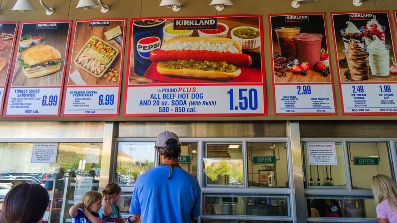 Costco hot dog combo sign at the food court