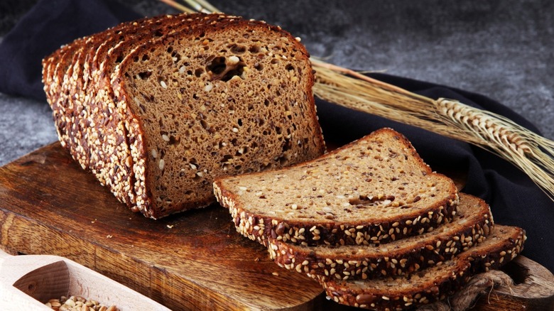 Rye bread on wooden board