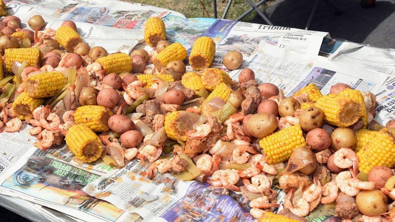 Seafood boil with yellow corn
