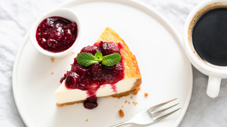cheesecake slice with cherry topping