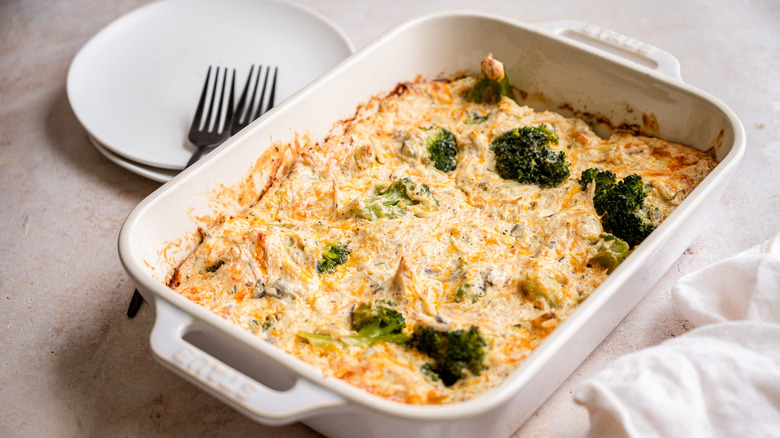 Chicken broccoli casserole in dish