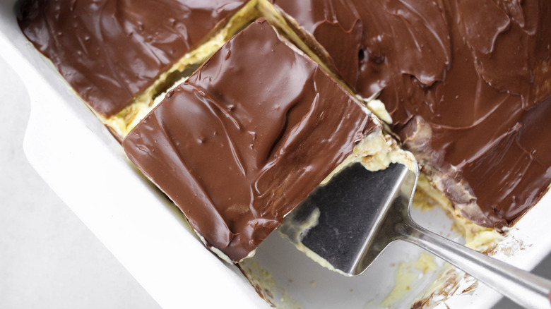 overhead view of chocolate eclair