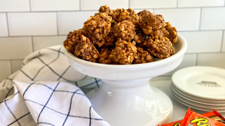 bowl of Reese's Krispie balls