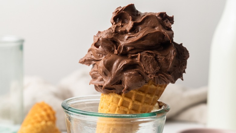 chocolate ice cream in cone