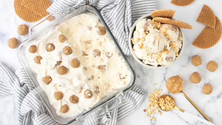 peanut butter cookie dough ice cream in dish and bowl
