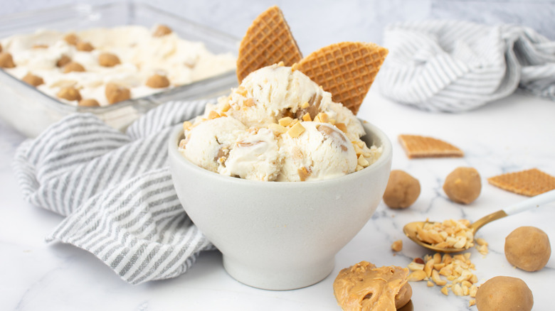 peanut butter cookie dough ice cream in bowl