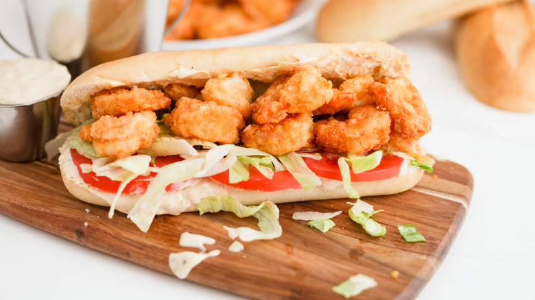 Fried shrimp in bread roll