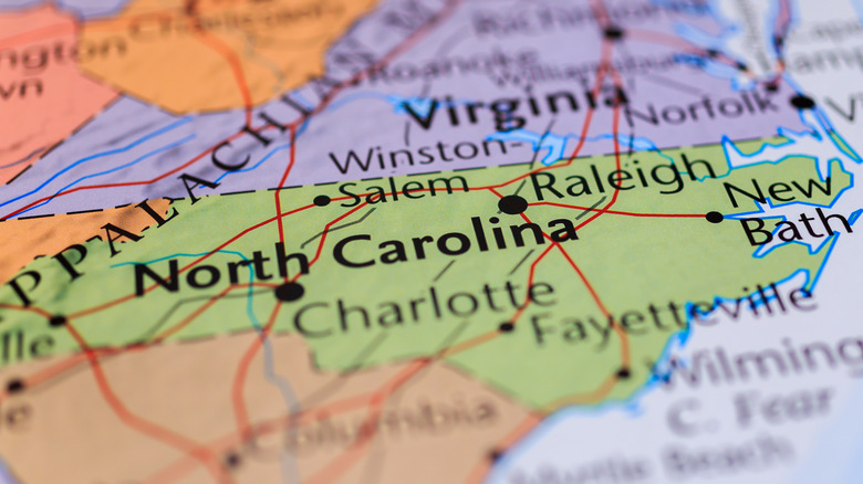 North Carolina on a map