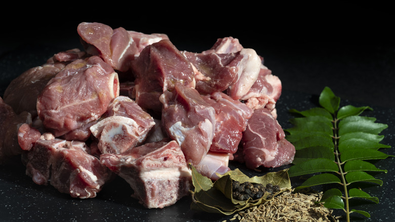 Freshly cut goat meat