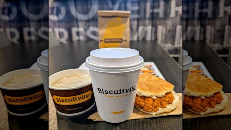 Assorted menu items from Biscuitville.
