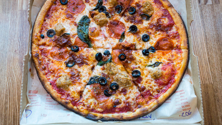 A custom pizza ordered from Blaze Pizza.