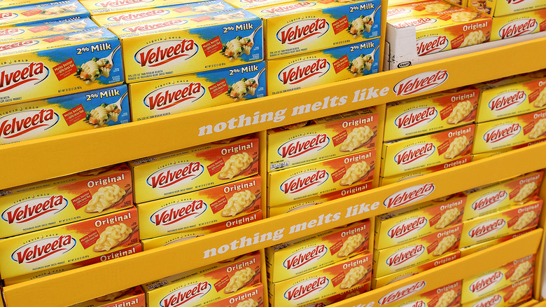 Boxes of stacked Velveeta cheese