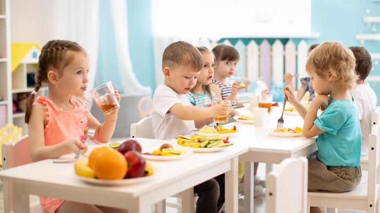 Kids having school lunches