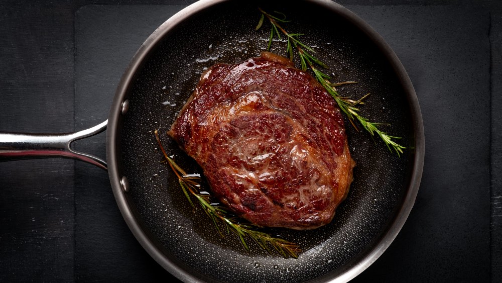 steak in a skillet