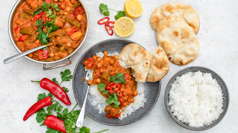 plate of okra, chickpea, potato coconut curry