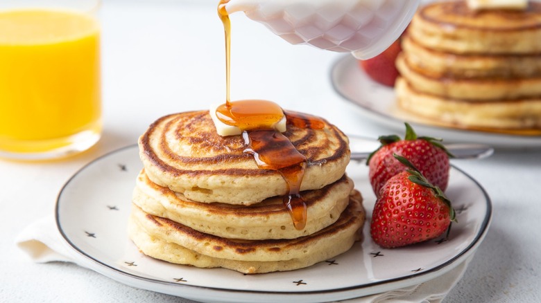 pancakes and strawberries on plate