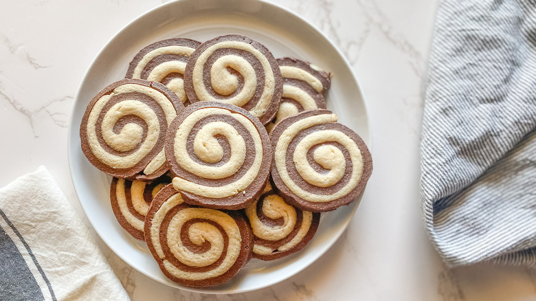 plate of pinwheel cookies