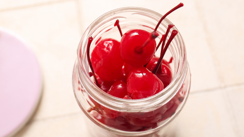 Jar of maraschino cherries for baking