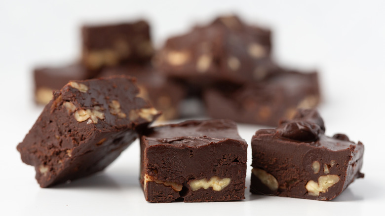 Closeup of fudge with nuts