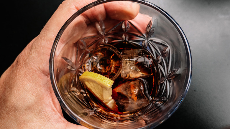 view looking down into whiskey glass