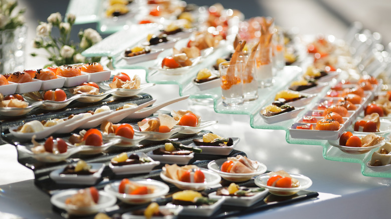 Variety of different appetizers with seafood