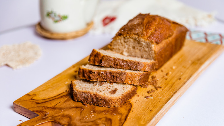 loaf of Amish friendship bread on wooden board